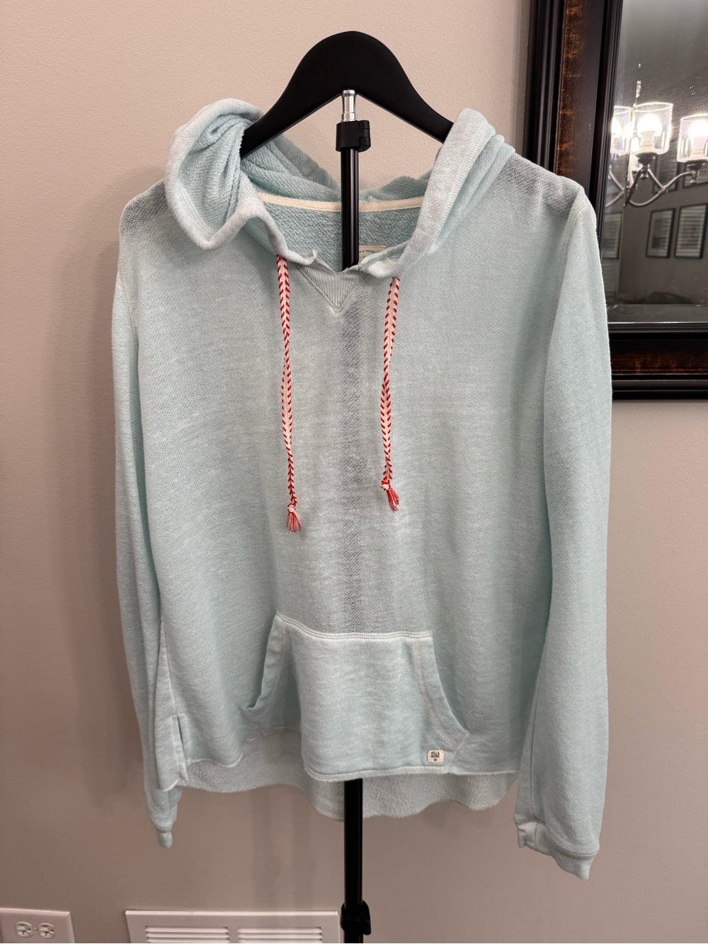 Billabong Light Blue Hooded Pullover with Red-White Drawstrings